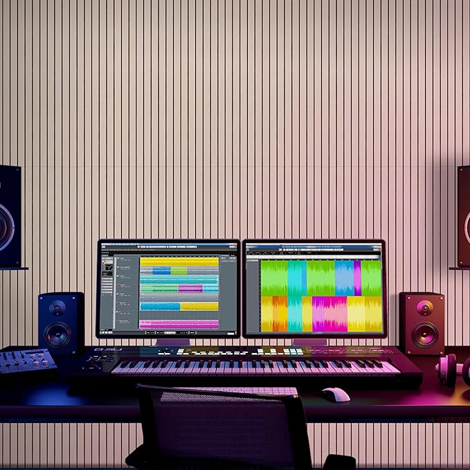 BUBOS 10 Pack Large Acoustic Panels, 48"X 12"X 0.4" Sound Proof Panels for Walls,Decorative Self-Adhesive Acoustical Wall Panels,3D Slat Sound Panels for Home Office Studio (Camel 01)