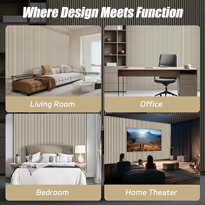 4 Pack 94.5" × 11" Wood Panels for Wall, Acoustic Soundproof Wall Slat Panels, 3D Wall Panels for Home Office Decoration,Natural Oak