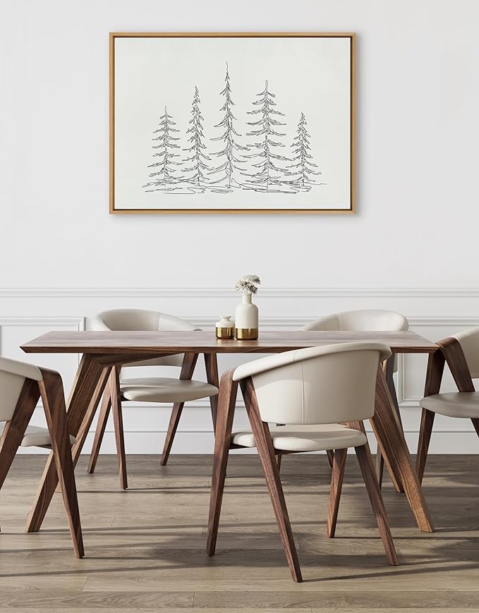 Kate and Laurel Sylvie Minimalist Evergreen Trees Sketch Framed Canvas Wall Art by The Creative Bunch Studio, 31.5x41.5 Natural, Modern Minimal Tree Line Wall Art
