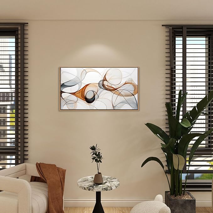 KLAKLA Modern Abstract Gray and Brown Designs - Colorful Curves and Translucent Medium - Frame Wall for Living Room Office Wall Decor Picture Artwork for walls