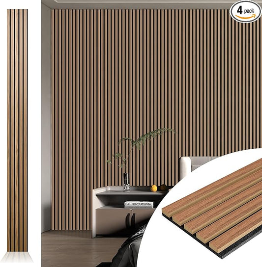 Art3d 4pcs-107 x 8in Slat Acoustic Panel for Wall and Ceiling, 3D Fluted Sound Absorbing Panel with Wood Finish, Walnut
