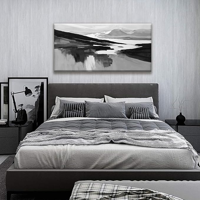 Abstract Wall Art Decor Grey White Wall Art Painting Canvas Art Wall Decor Prints Minimalist Abstract Black Wall Decor For Living Room Wall Bedroom Kitchen Office Artwork 24"×48"