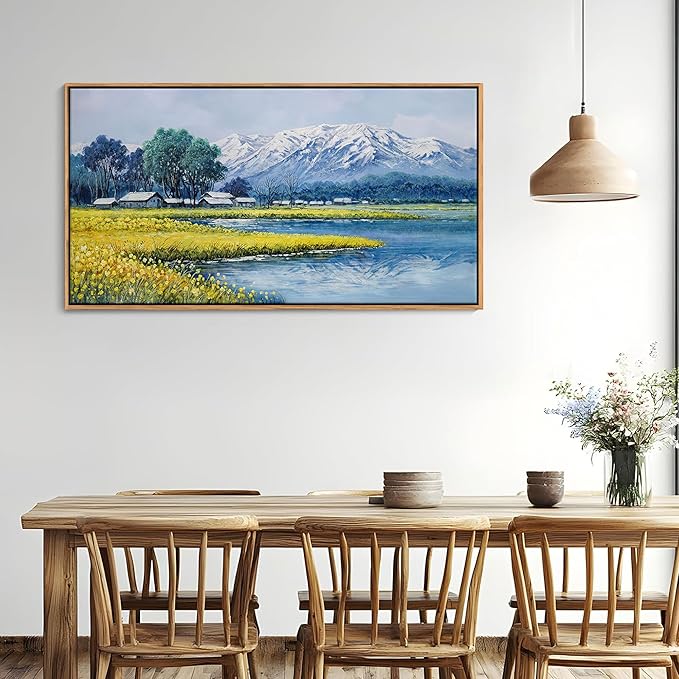 Landscape Wall Art - Japanese Mountain Nature Canvas Artwork for Living Room, Rustic Wall Art, Country Wall Decor, Farmhouse Paintings, Yellow Scenery Wall Pictures for Bedroom 20×40IN