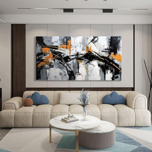 Large Abstract Canvas Wall Art Black and Orange Modern Wall Art for Living Room - Canvas Wall Decor for Office and Home - Framed Artwork for Walls Pictures for Bedroom Wall Decor 29×58IN
