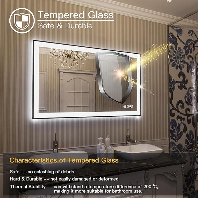 LED Bathroom Mirror 40x24 with Backlit and Front Lighted, Framed Dimmable Illuminated Mirror for Wall Anti-Fog Shatterproof (Horizontal/Vertical)