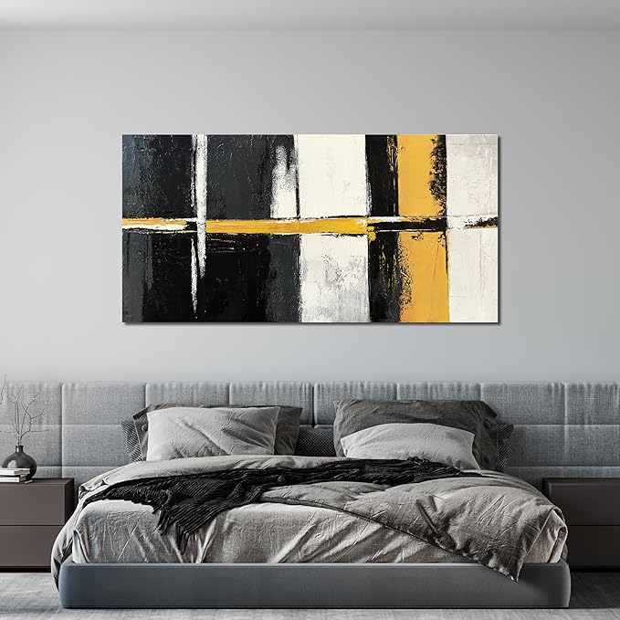 Canvas Wall Art Decor Large Wall Art Pictures for Living Room Black and White Wall Art Decor Abstract Art Work Modern Black Yellow Abstract Wall Art Prints For Bedroom Office Home Wall Decor 24"x48"