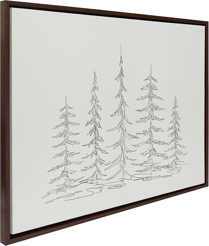 Kate and Laurel Sylvie Minimalist Evergreen Trees Sketch Framed Canvas Wall Art by The Creative Bunch Studio; 28x38 Brown; Modern Minimal Tree Line Wall Art