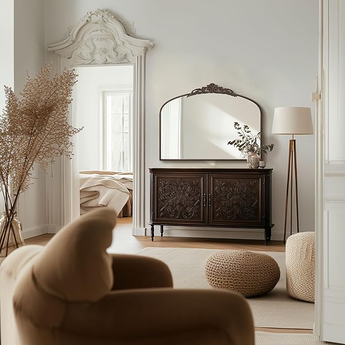 Micasso Large Antique Bronze Mirror: 40"x 29" French Baroque Vintage Mirror - Traditional Ornate Decorative Fireplace Mirrors for Wall/Mantel/Entryway/Hallway - Home Decor for Living Room