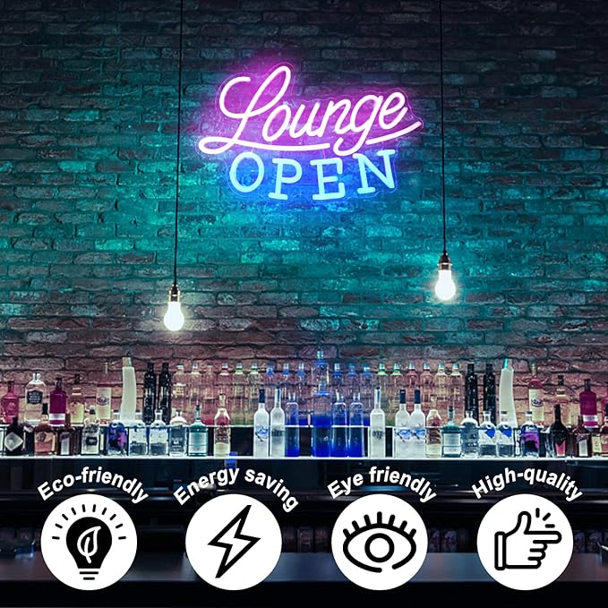 Lounge Open Neon Sign VIP Lounge Neon Light Pink Blue Letter LED Sign Dimmable Business Signs Light Up Signs for Bar Night Club Hotel Beauty Salon Decor