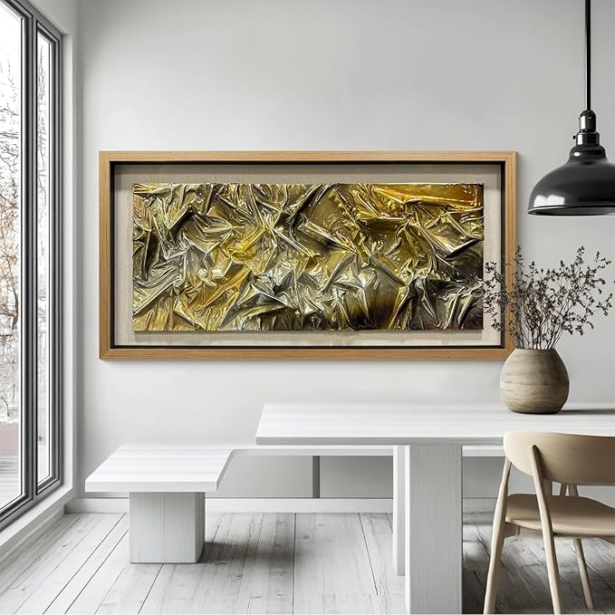 BrightA Liquid gold texture leather 3D wall art with double-sided hanging gold and silver texture reliefs, suitable for enterprise walls (horizontal/vertical) 47.2"x23.6"