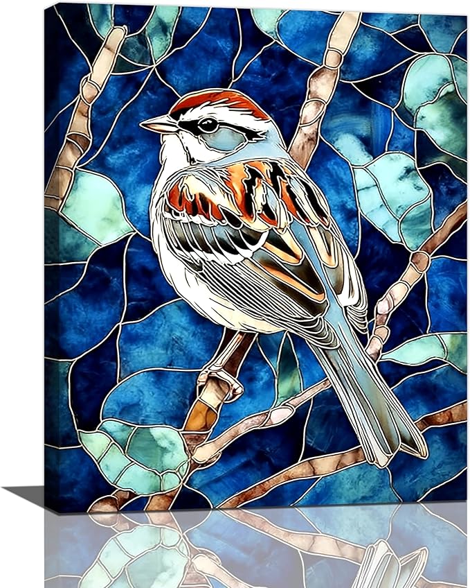 Bird Wall Art For Woman Cute Sparrow Nursery Canvas Wall Decor Vintage Aesthetic Pictures Paintings Prints Artwork Framed Decorations For Bathroom Bedroom Living Room Office Gifts 16" x 20"