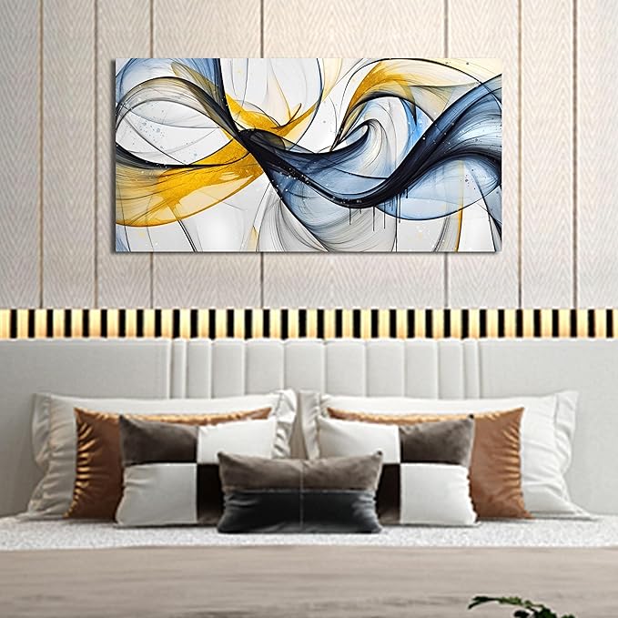 Abstract Office Artwork Wall Decor - Blue Canvas Art Wall Decor for Living Room - Modern Wall Art for Bedroom Size 20" x 40"