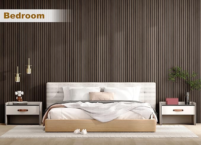 Acoustic Wood Wall Panels, 2-PC 94.49 x 12.6 in Soundproof Wood Wall Panels for Decor, Wood Slat Wall Panels for Wall Decor, Walnut