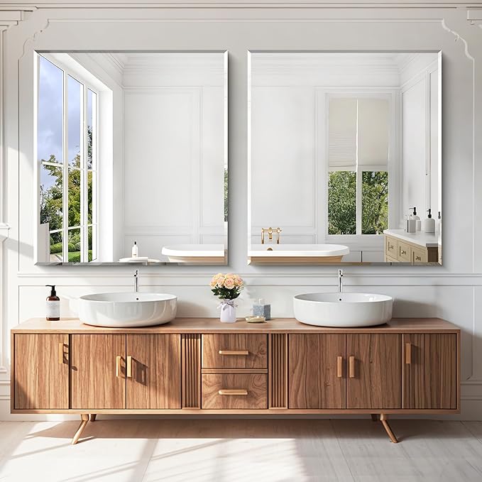 KOCUUY Beveled Mirror, 40x36 Inch Large Frameless Bathroom Mirror for Over Sink, Upgraded Shatterproof Beveled Unframed Design Mirror for Bathroom, Bedroom, Hang Horizontal/Vertical