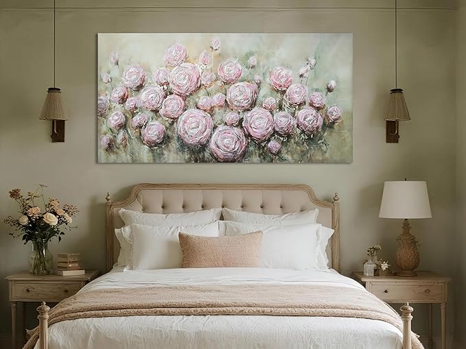 Arjun Floral Wall Art Living Room Rose Canvas Wall Art for Bedroom Flower Extra Large Painting, Christmas Gift Textured Artwork Picture Home Office Dining Room Wall Decor, 58"x29"