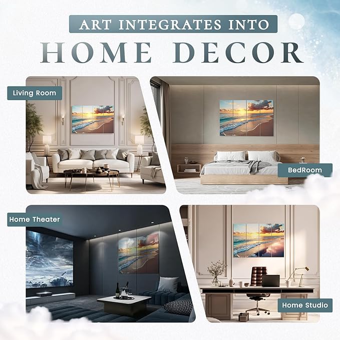 8 Pack Decorative Sound Absorbing Panels, Sound Absorbing Wall Art, 48X32 Inches Acoustic Wall Art for Decoration, Art Acoustic Panels, Acoustic Treatment, Adhesive Included, Sunrise Beach