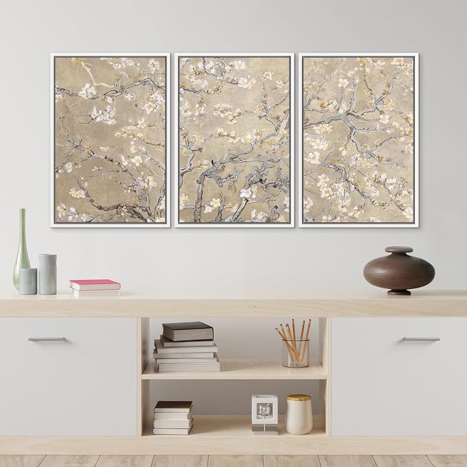 MUDECOR Framed Canvas Print Wall Art Blossoming Branches Vintage Floral Illustrations Realism Decorative for Living Room, Bedroom, Office - 16"x24"x3 White