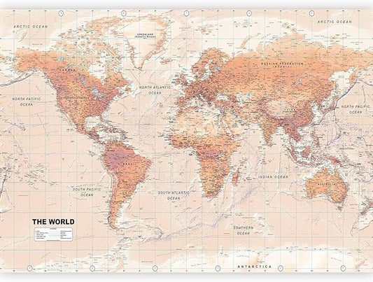 artgeist Premium Wall Mural World Map 157x110 in - XXL Non-Woven Wallpaper Fleece Wall Decor Photo Print Picture Image Design Home Map of The World k-A-0091-a-c