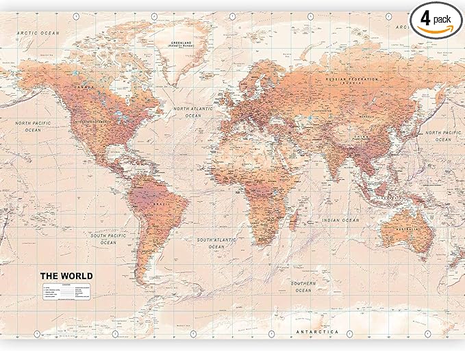 artgeist Premium Wall Mural World Map 79x55 in - XXL Non-Woven Wallpaper Fleece Wall Decor Photo Print Picture Image Design Home Map of The World k-A-0091-a-c