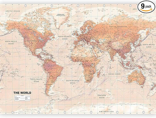 artgeist Premium Wall Mural World Map 177x124 in - XXL Non-Woven Wallpaper Fleece Wall Decor Photo Print Picture Image Design Home Map of The World k-A-0091-a-c