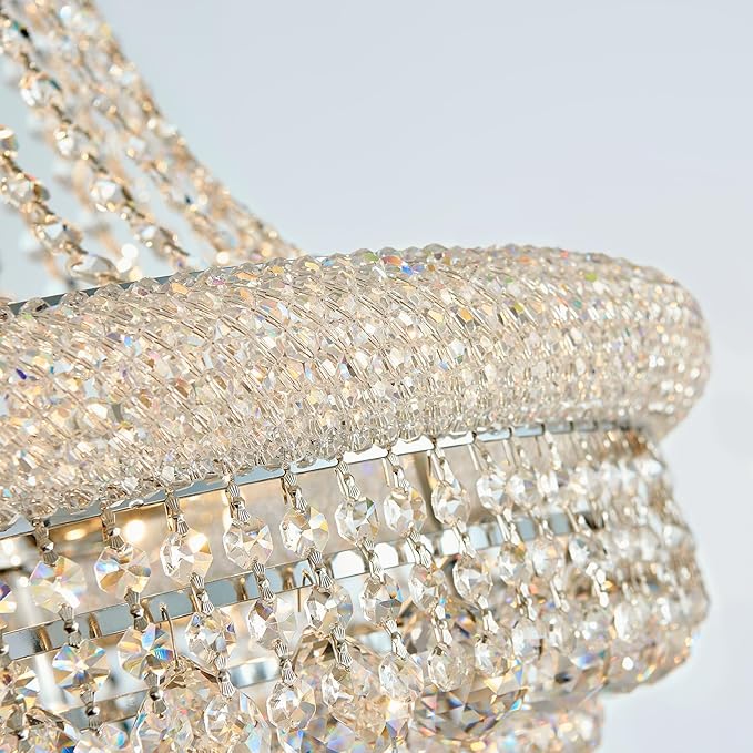 Large Crystal Chandelier Light fixtures - 19-Light High Ceiling Hanging Chandeliers, 3-Layers Luxury Empire Chandeliers for High Ceilings,Entryway,Living Room,Staircase, Foyer (D31.5)