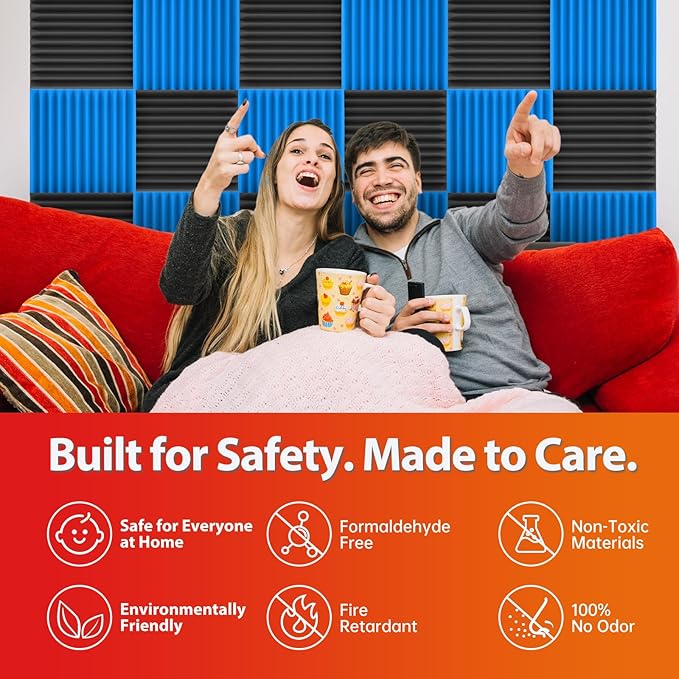 54 Pack Acoustic Panels – Sound Proof Foam Panels for Wall 12"x12"x2", Flame Retardant Wedge Acoustic Foam, High-Density Sound Absorbing Panels for Home Studio(Blue, 2" Thick 54 Pack)