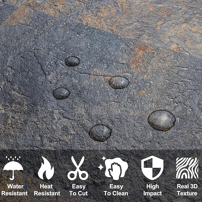 AULIGET 6" x 12" Rust Slate Peel and Stick Backsplash Wall Tiles, PVC Faux Stone Stick on Tiles for Backsplash Kitchen, Bathroom, Laundry Room, Camper, Fireplace (Pack of 20)