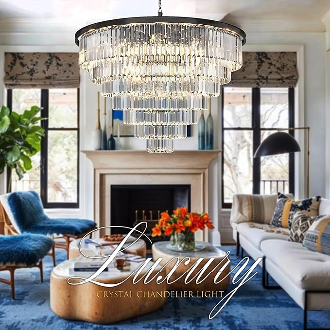 24 Lights Empress Crystal Chandelier Lighting Modern Contemporary Chandeliers Pendant Ceiling Lamp Lights Fixture 7-Tier for Dining Room Living Room Hotel Showroom W39.4