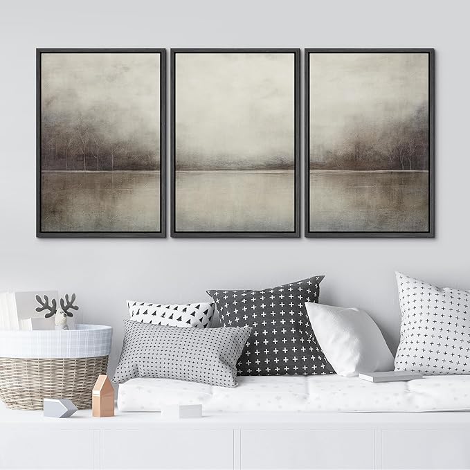 MUDECOR Framed Canvas Print Wall Art Set Abstract Landscape Nature Wilderness Illustration Modern Art Decorative Realism Rustic Vintage for Bedroom - 16"x24"x3 Black