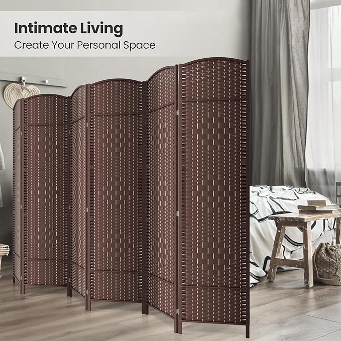 6 Panel Room Divider,6Ft Folding Privacy Screen,Tall - Extra Wide Foldable Panel Partition Wall Divider with Diamond Double-Weaved Hand-Woven Design Room Screen Divider