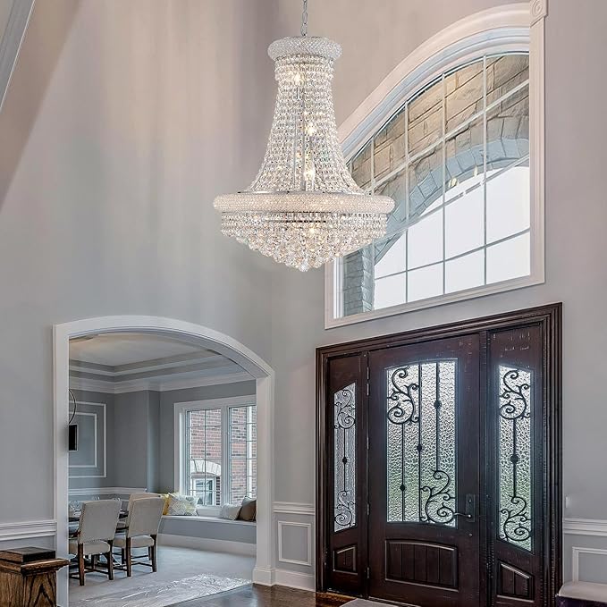 Modern Crystal Chandeliers Light Fixture,11-Light Empire Style K9 Crystal Chandeliers for Entryway, Chrome Finish Luxury Chandeliers for Living Room Bedroom Stairway Foyer Hallway D23.6