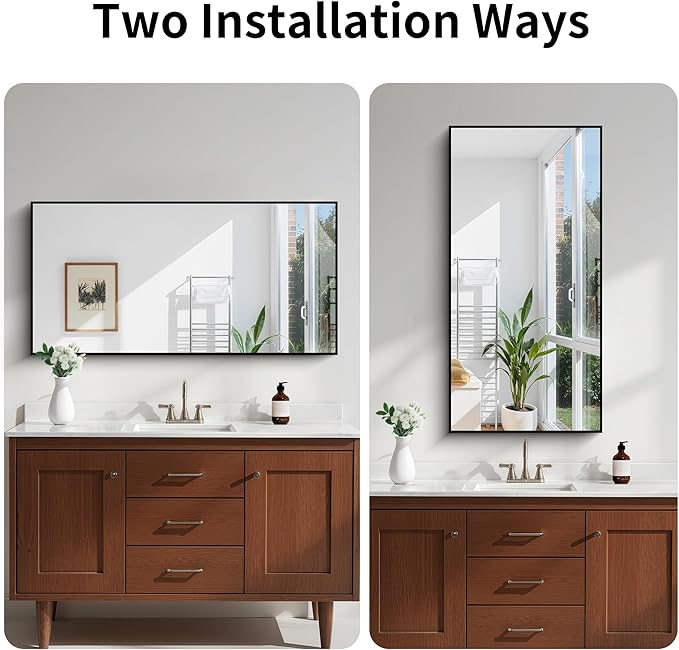 KOCUUY Black Bathroom Mirror, 24x48 Inch Rectangle Mirror for Over Sink, Modern Decorative Wall Mirror for Bedroom Living Room Bathroom, Hang Horizontal/Vertical