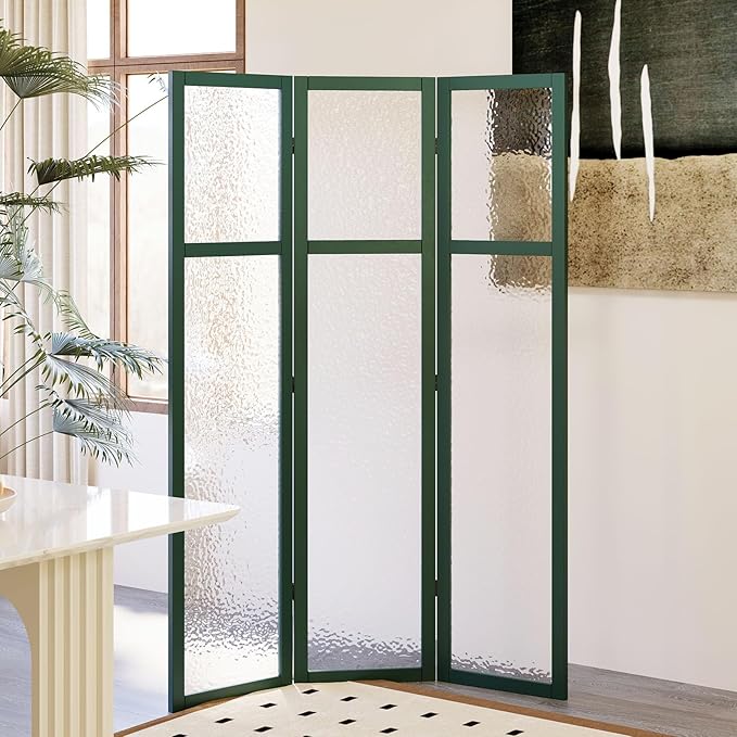 Acrylic Room Divider, 4-Panel Freestanding Partition Screen, Frosted Translucent Privacy Panel - Lightweight Modern Divider for Home Office Studio (Dark Green, 4 Panels)