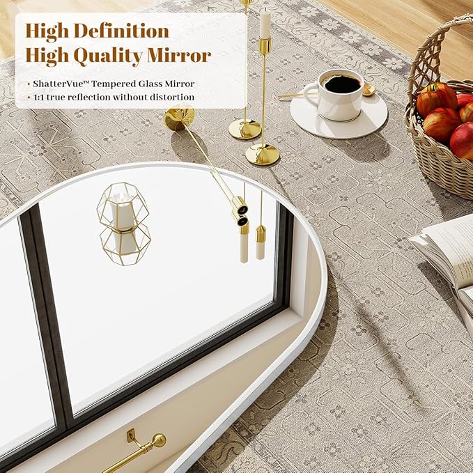 32x34 Arch Wall Mirror, White Bathroom Mirrors for Over Sink, Metal Frame Wall Decor for Entryway, Bedroom, Living Room