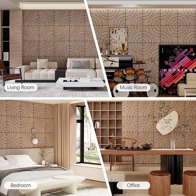 4 Packs Acoustic Wall Panels - Self-Adhesive 3D Wood Slat Wall Panel- Peel and Stick Sound Absorbing Panels for Noise Reducing - Feature Wall Decor for Home & Office