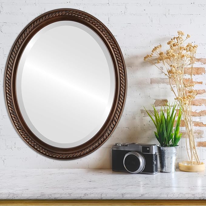 OVALCREST Oval Beveled Wall Mirror for Home Decor - Santa Fe Style - Rubbed Bronze - 22x26 Outside Dimensions