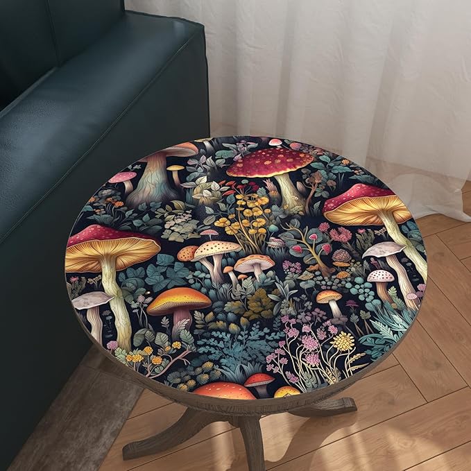 Mushroom Wallpaper Peel and Stick Floral Contact Paper Vintage Leaf Wall Paper for Bedroom Bathroom Countertop Removable Waterproof Black Colorful 17.5 x 196.5In