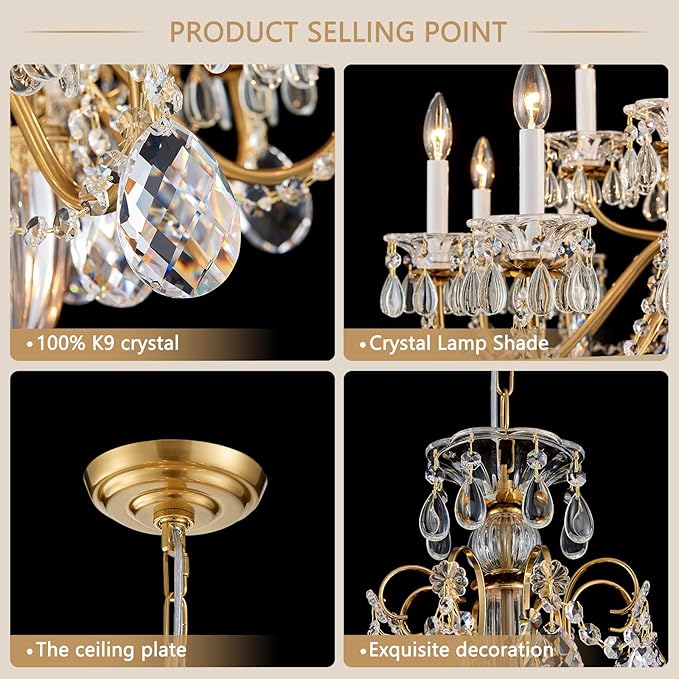 18 Lights Large Crystal Chandeliers for High Ceilings Brass Maria Theresa Chandelier Modern Chandelier Light Fixture for Foyer Entryway Staircase Hallway High Ceiling Living Room Dia 37 inch