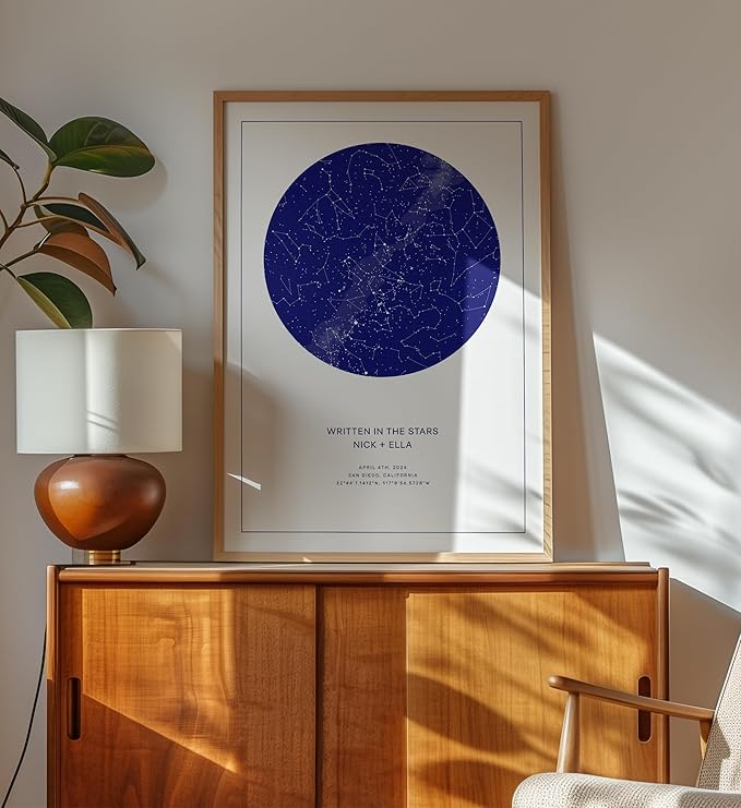 CELESTORY Custom Star Map Framed Night Sky Print Constellation Map Star Chart Gift Wall Art Poster Personalized Star Map for Specific Date Unique Gifts for Him Meaningful Gifts for Her - Twilight Blue