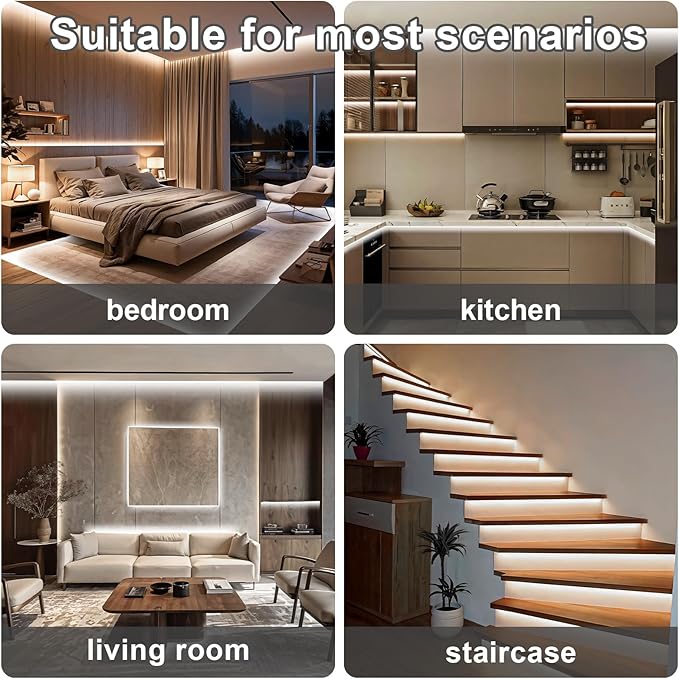 100FT COB Led Strip Lights, Uniform 6500K COB Rope Light,Bright Daylight White lights,High Density,App/Remote Control,Indoor 24V Cuttable Cabinet Lights for Bedroom,Bookshelf,Showcase,Kitchen