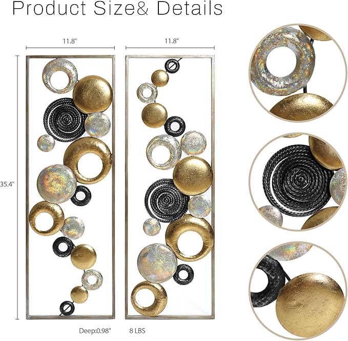 LuxenHome Metal Wall Art, 2 Pieces 36" Modern Multi-Color Abstract Metal Wall Decor, Wall Decor Living Room with Frame, Wall Hanging Sculptures Suit for Home, Bedroom, Dining Room Décor