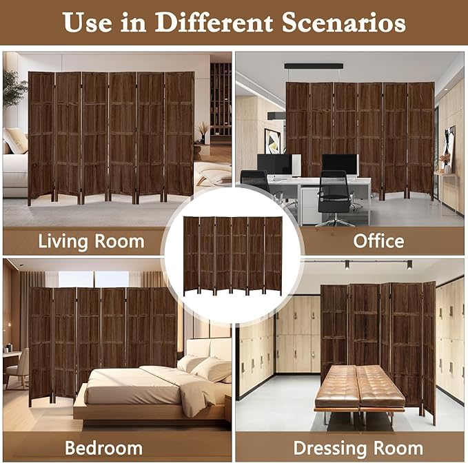 6 Panel Room Divider, 5.6Ft Wood Room Dividers and Folding Privacy Screens, Room Divider Wall Freestanding Room Partitions, Room Dividers Screen for Home Office Restaurant Bedroom, Dark Brown