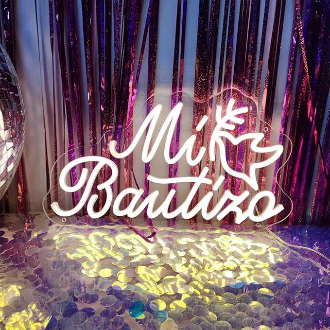 Mi Bautizo Neon Signs for Wall Decor, 20 * 10.8 inches Mi Bautizo Led Neon Light Sign perfect for Baby Birthday Decoration, Baby Shower Party, Room, Bedroom, Birthday Party, Christmas, INSNEnN