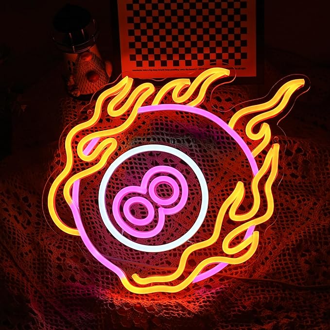 Neon Sign Colorful Number 8 Billiards Neon Light For Wall Decor Dimmable Led Light Up Sign Powered By USB For Billiards Room, Gymnasium, Man Cave, Boys Gifts (12.6'*12.6' Pink Yellow White)