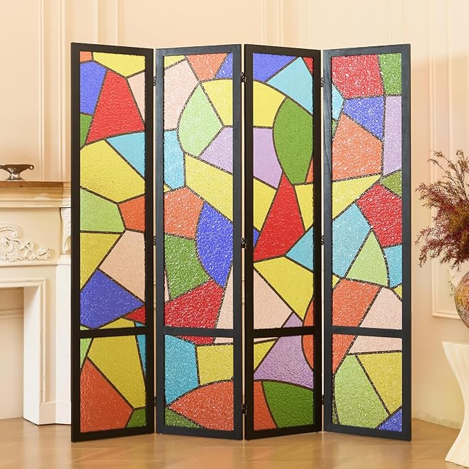 Acrylic Room Divider, 4-Panel Freestanding Partition Screen, Frosted Translucent Privacy Panel - Lightweight Modern Divider for Home Office Studio (Church, 4 Panels)