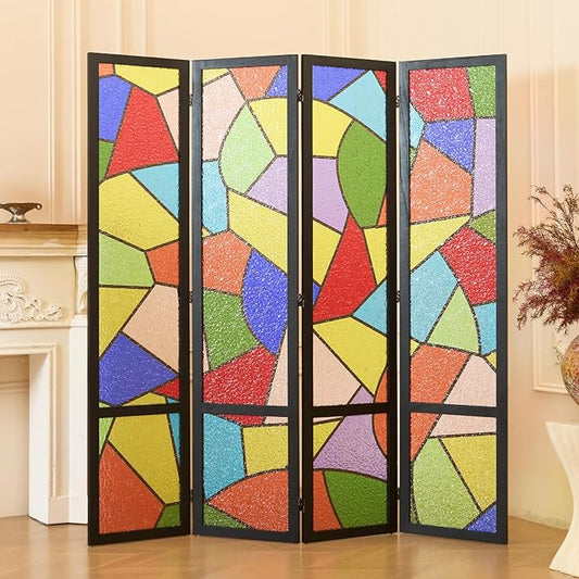 Acrylic Room Divider, 4-Panel Freestanding Partition Screen, Frosted Translucent Privacy Panel - Lightweight Modern Divider for Home Office Studio (Church, 4 Panels)