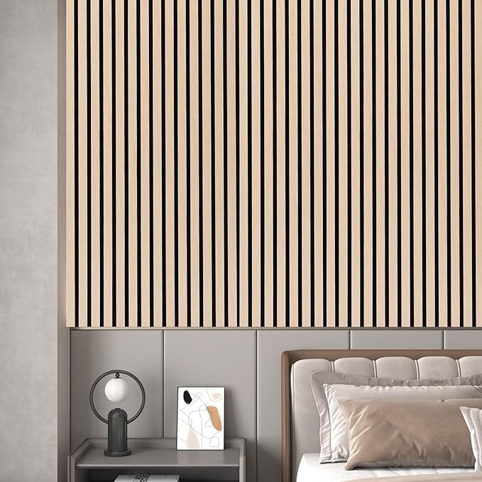 3D Slat Acoustic Wall Panels with Wood Finish Accent, 4 Pack Sound Absorbing Paneling for Studio, Office, Living Room, Bedroom Interior Decor (Natural Oak, 48''L x 24''W)