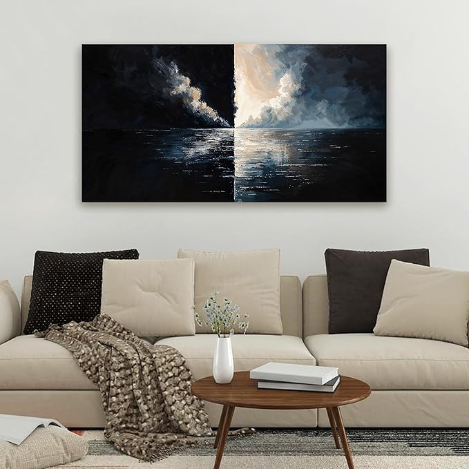 Canvas Wall Art Decor Wall Art Pictures for Living Room Abstract Canvas Art Wall Decor Modern Black and White Wall Art Prints Abstract Coastal Wall Art Decorations Bedroom Home Decor 20" X 40"