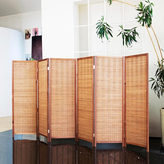 6 Panel Short Room Divider Folding Screen,47 inch Bamboo Panel Divider for Home Partition,Brown