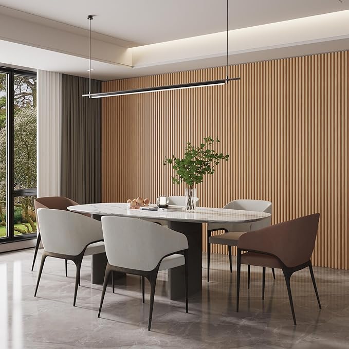 8-Pack WPC Slat Wall Panels, 96 x 6.6 in Decorative Acoustic Slats 3D Wall Panels, Water-Proof and Easy Installation, Teak